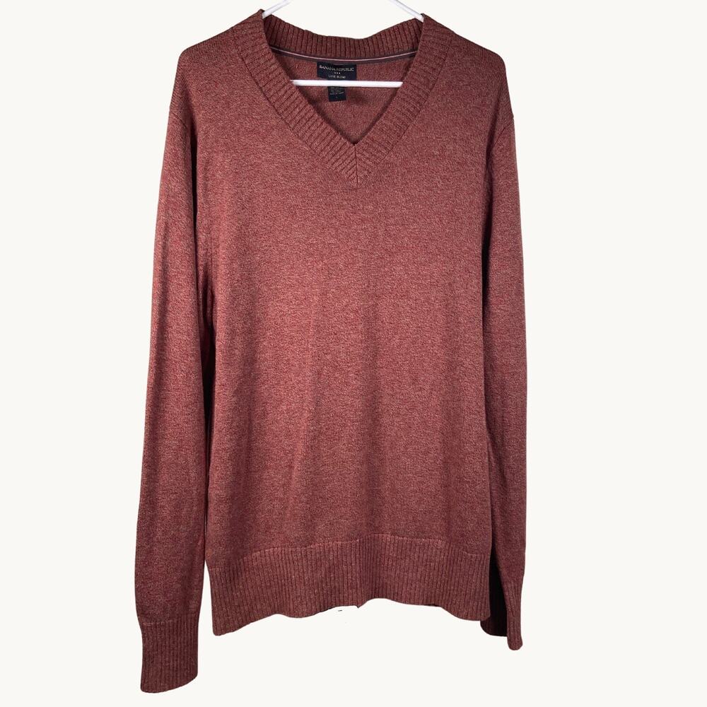 Banana Republic Sweater Men Size L Long Sleeve V Neck Luxe Wool/Silk/Cotton Red